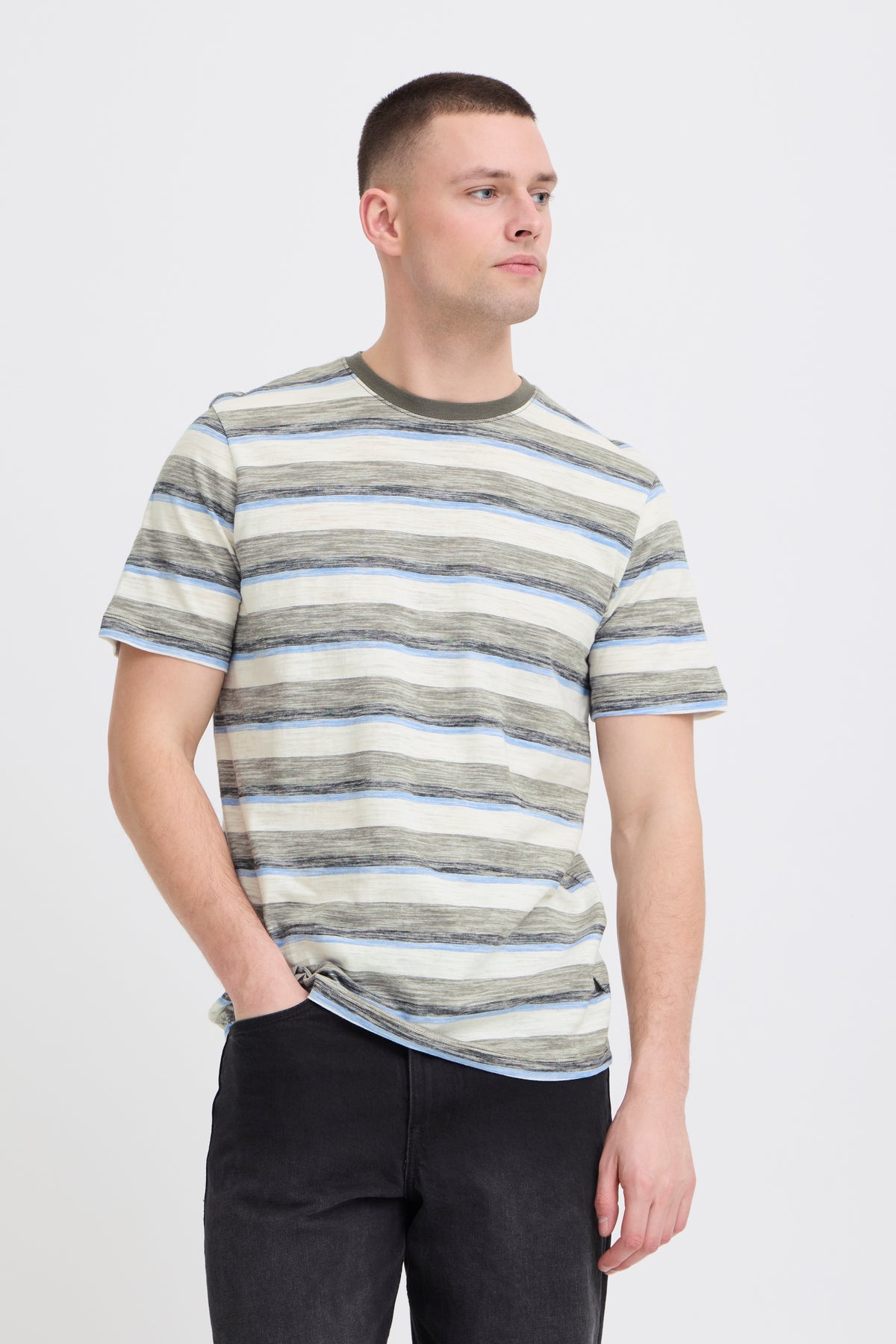 Blend - Striped Tee - Dusty Olive