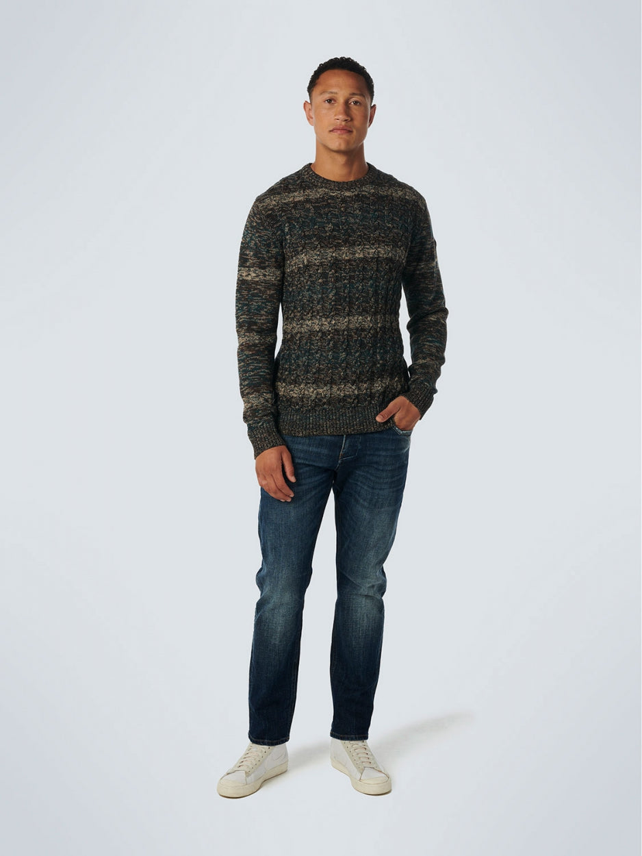 No Excess - Cable Jacquard Crewneck Pullover - Ocean