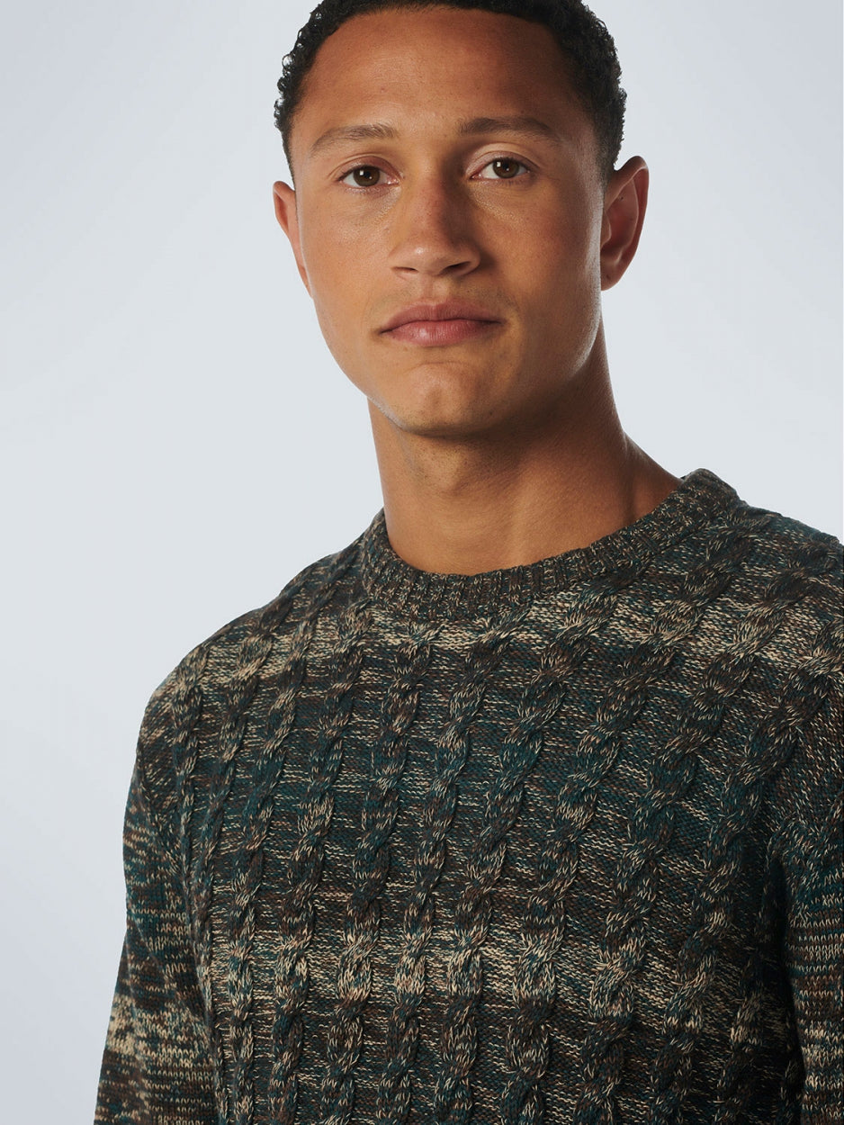 No Excess - Cable Jacquard Crewneck Pullover - Ocean