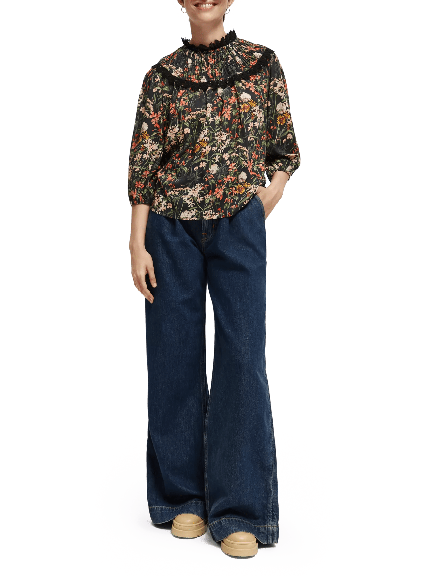 Maison Scotch - Printed Smock Top - Meadow Rhubarb