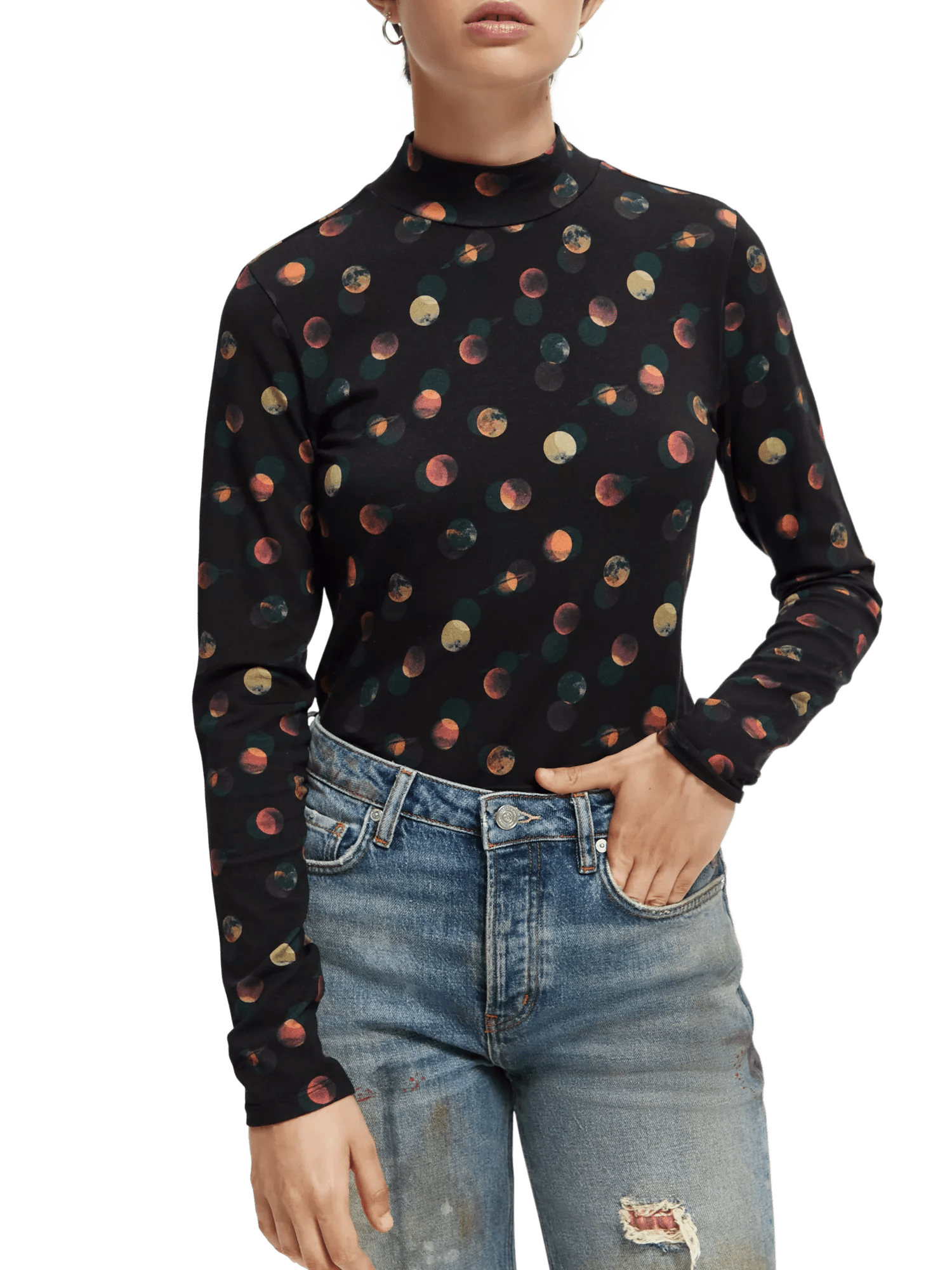 Maison Scotch - Printed Slim Fit LS Turtleneck Tee - Planets