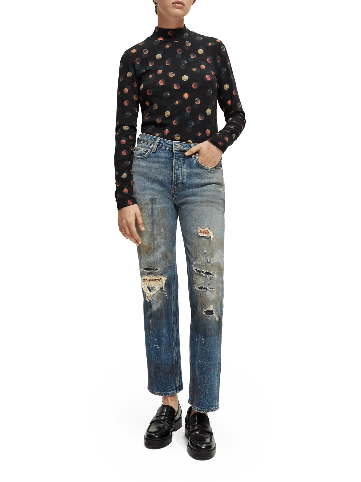 Maison Scotch - Printed Slim Fit LS Turtleneck Tee - Planets