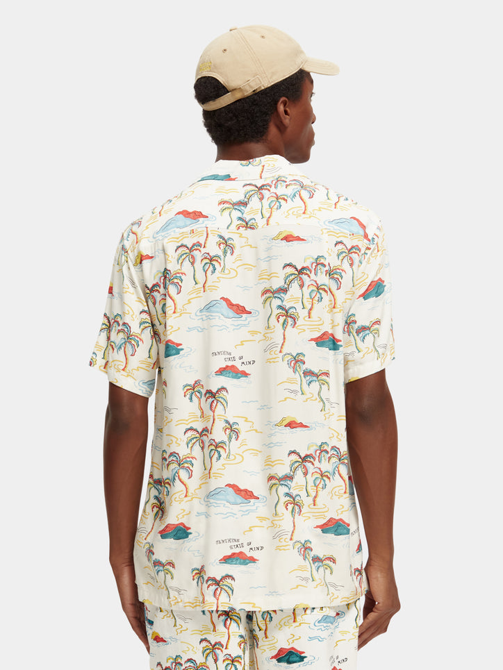 Scotch & Soda - Printed Camp SS Shirt - White Palmtree Island
