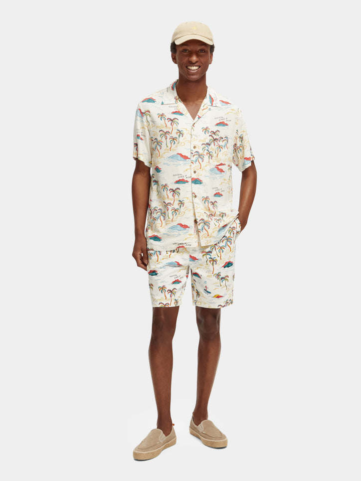 Scotch & Soda - Printed Camp SS Shirt - White Palmtree Island