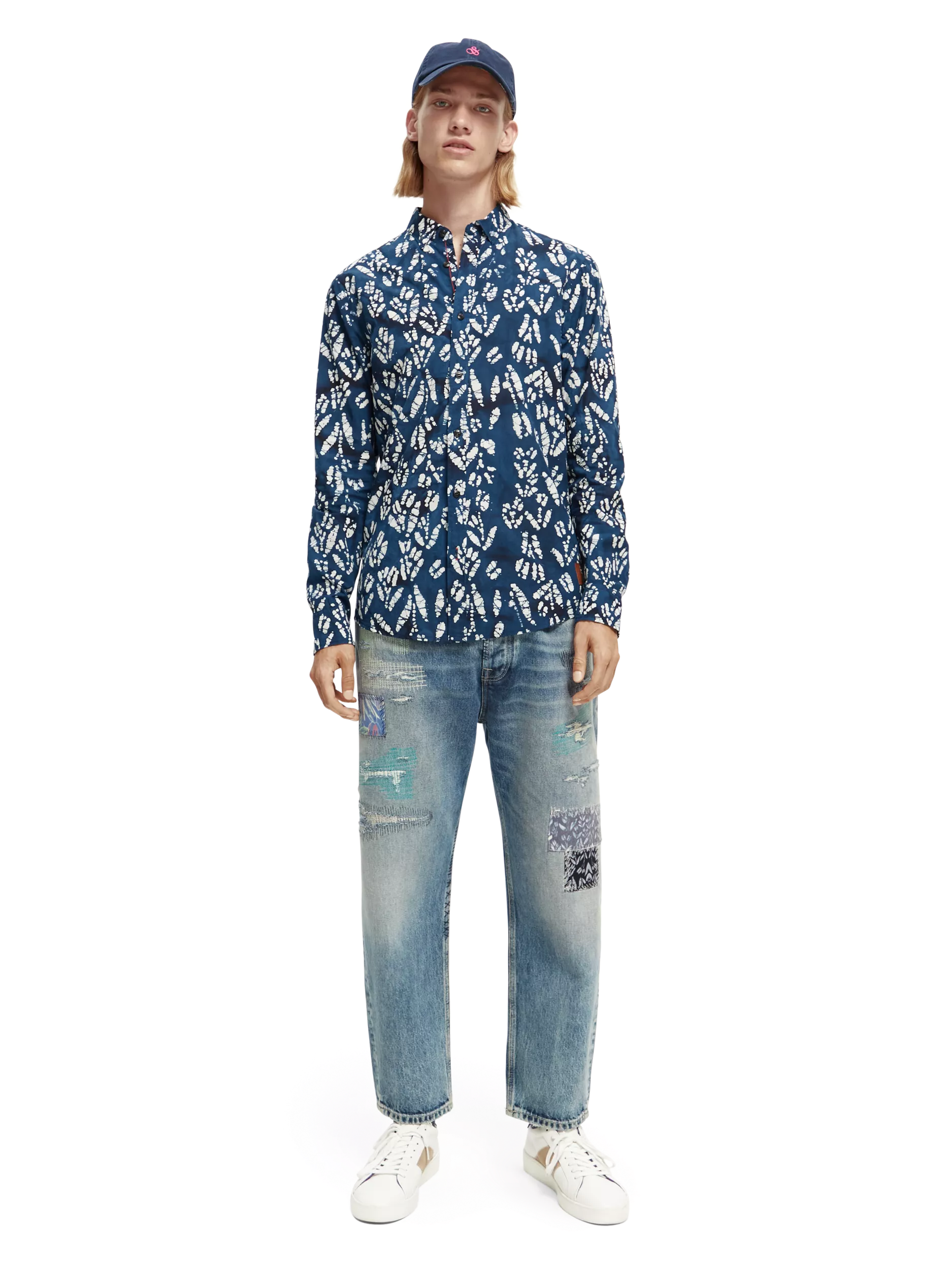 Scotch & Soda - Slim Fit Printed Poplin Shirt - Navy Dapple