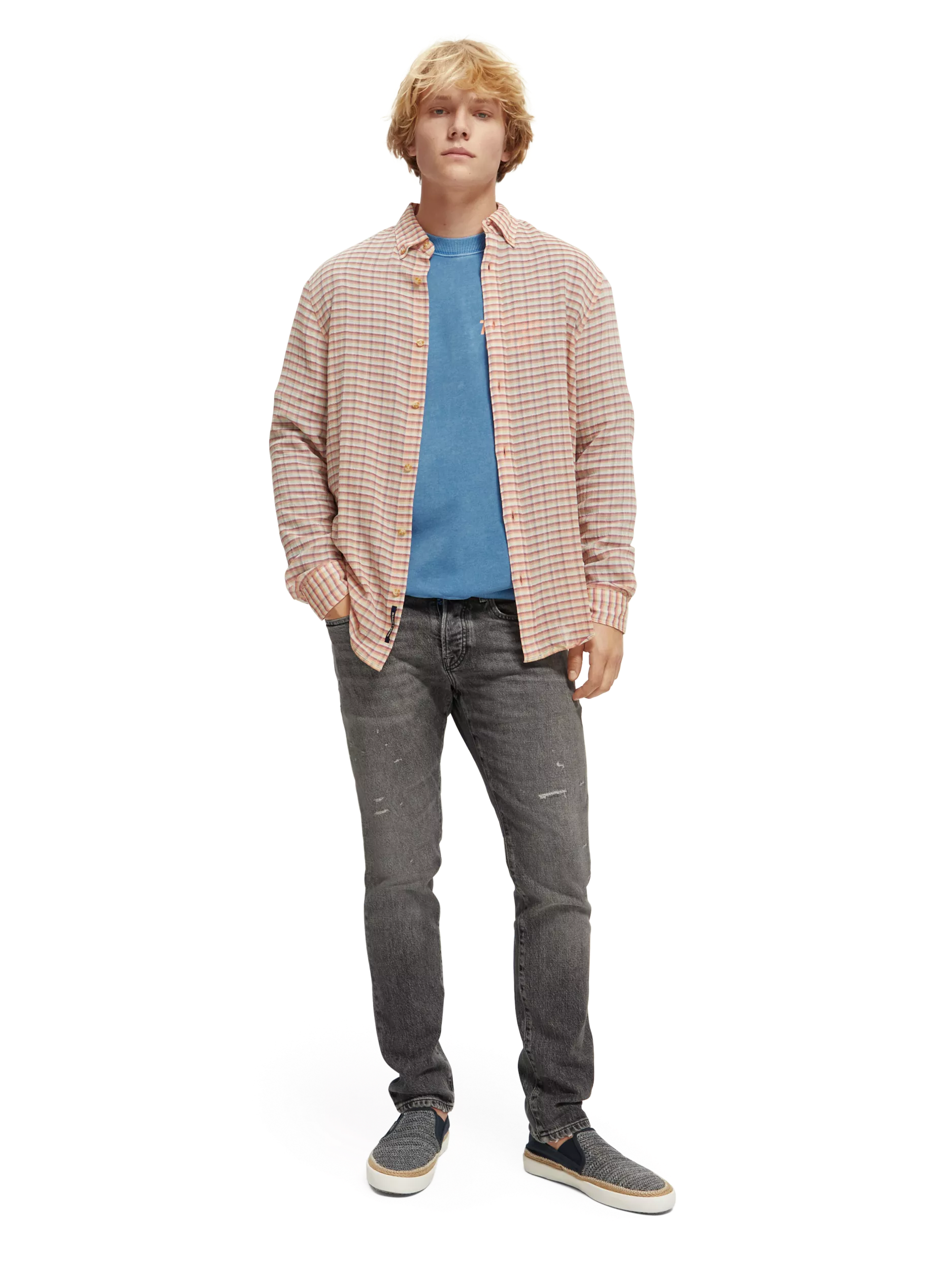Scotch & Soda - Relaxed Fit Checked Seersucker Shirt - White/Multi