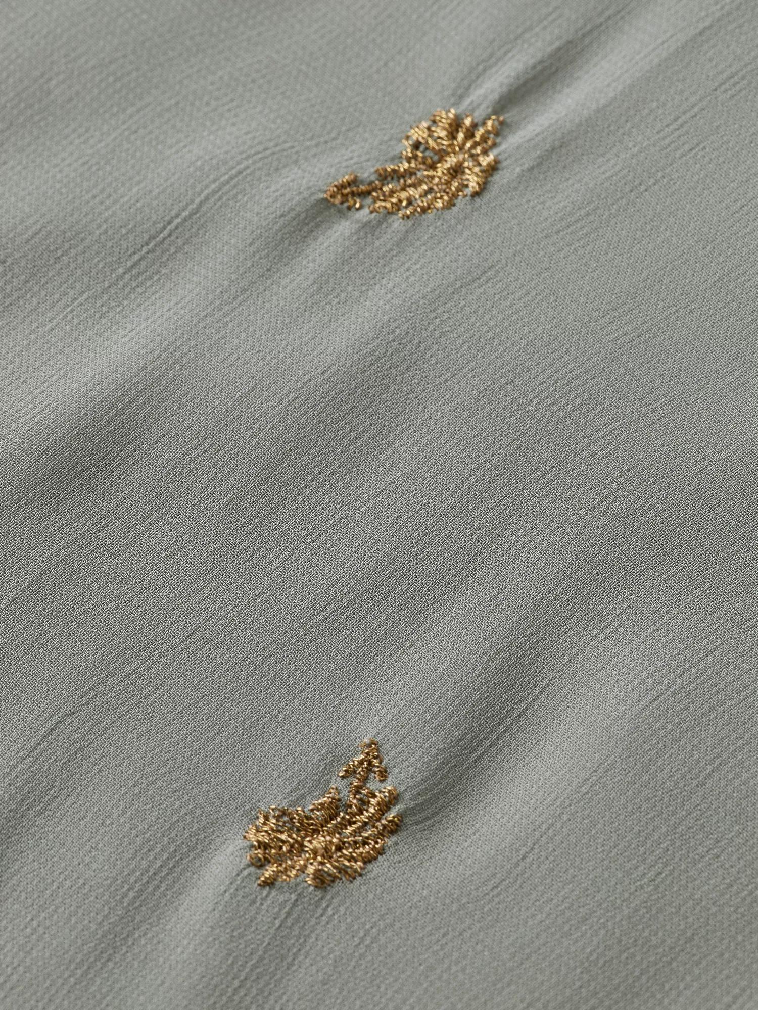 Maison Scotch - Embroidered Neck-Tie Blouse - Grey Sheer Jacquard