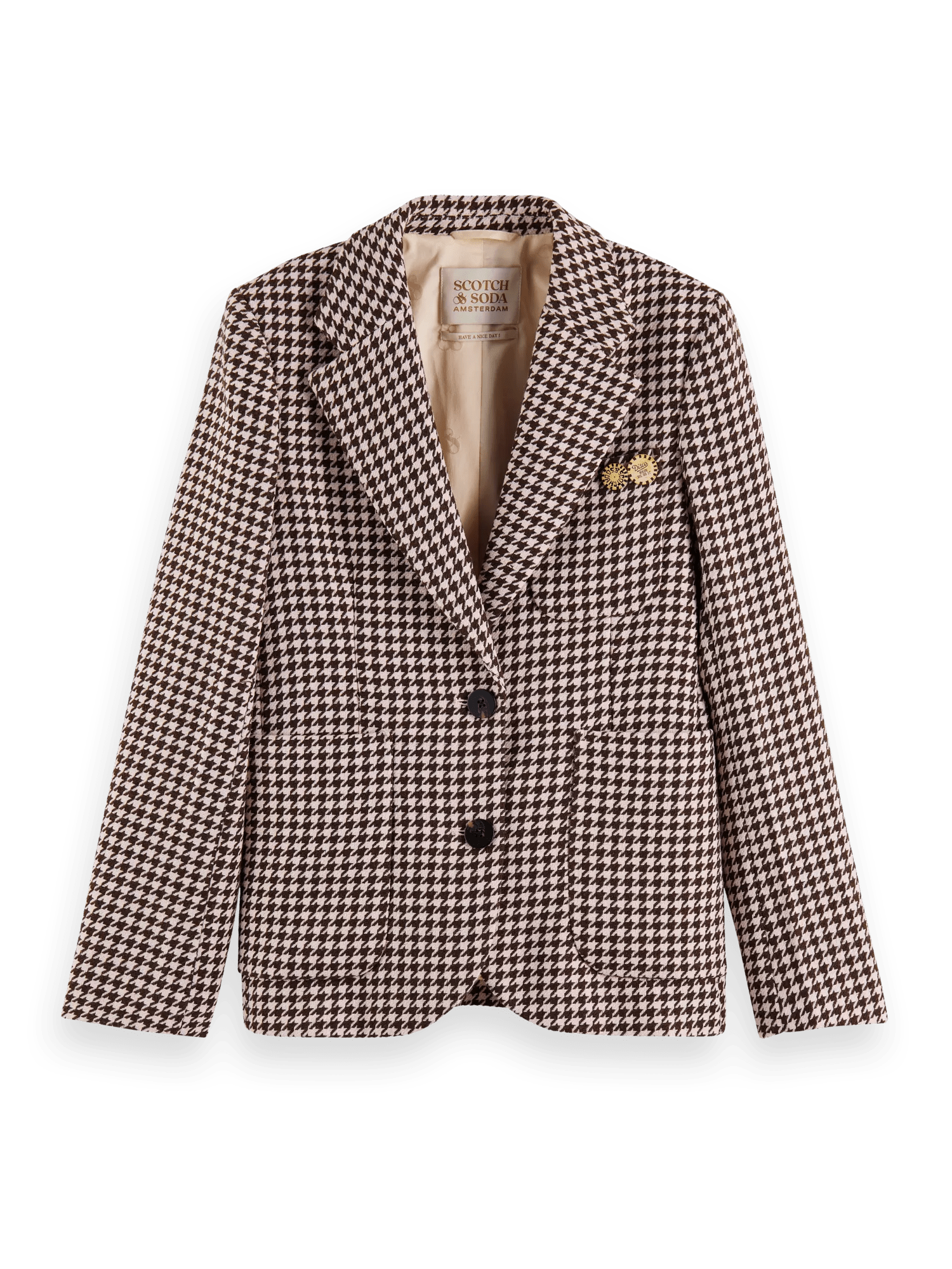 Maison Scotch - Single-Breasted Blazer - Houndstooth Pink Cloud