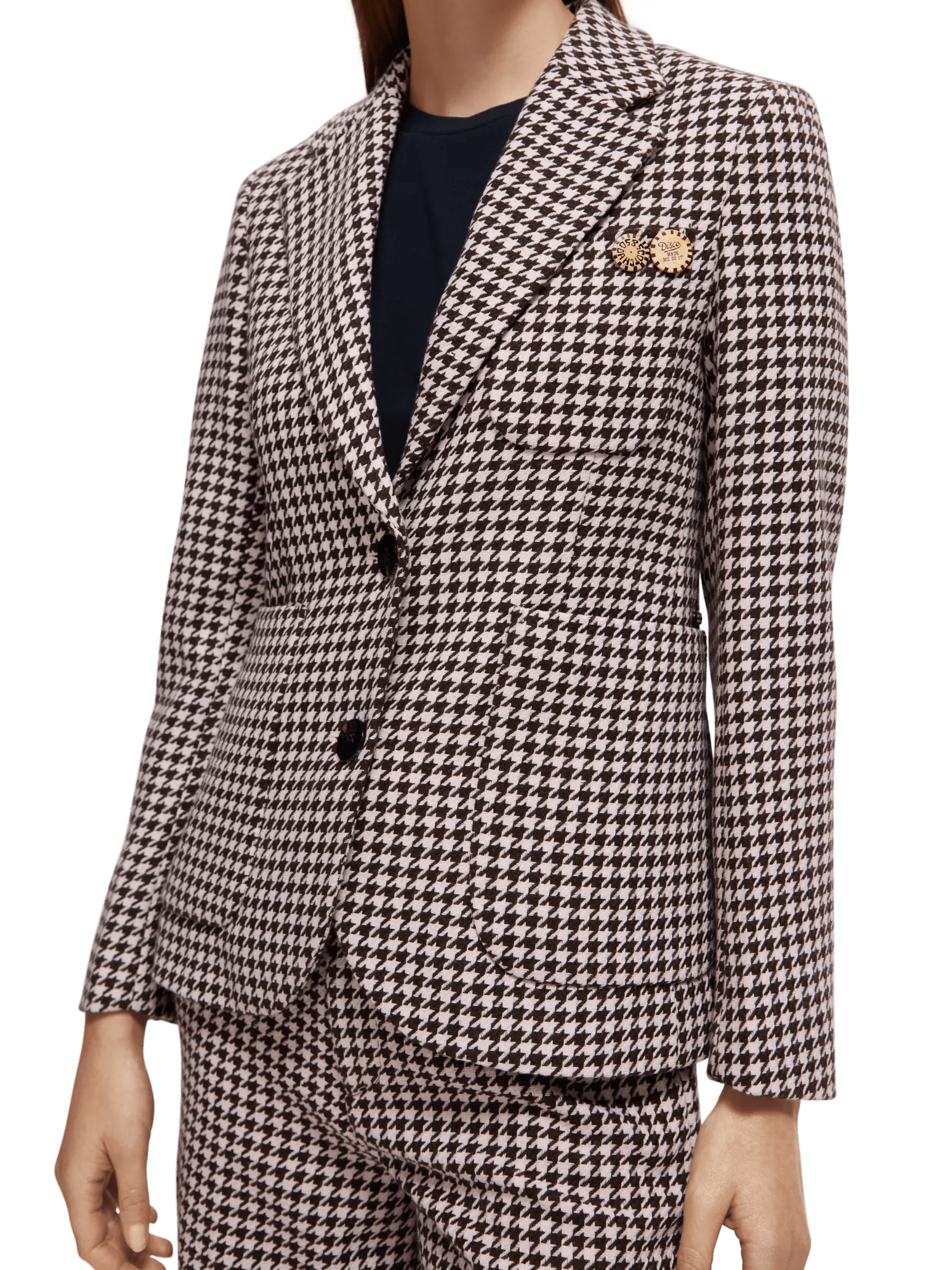 Maison Scotch - Single-Breasted Blazer - Houndstooth Pink Cloud