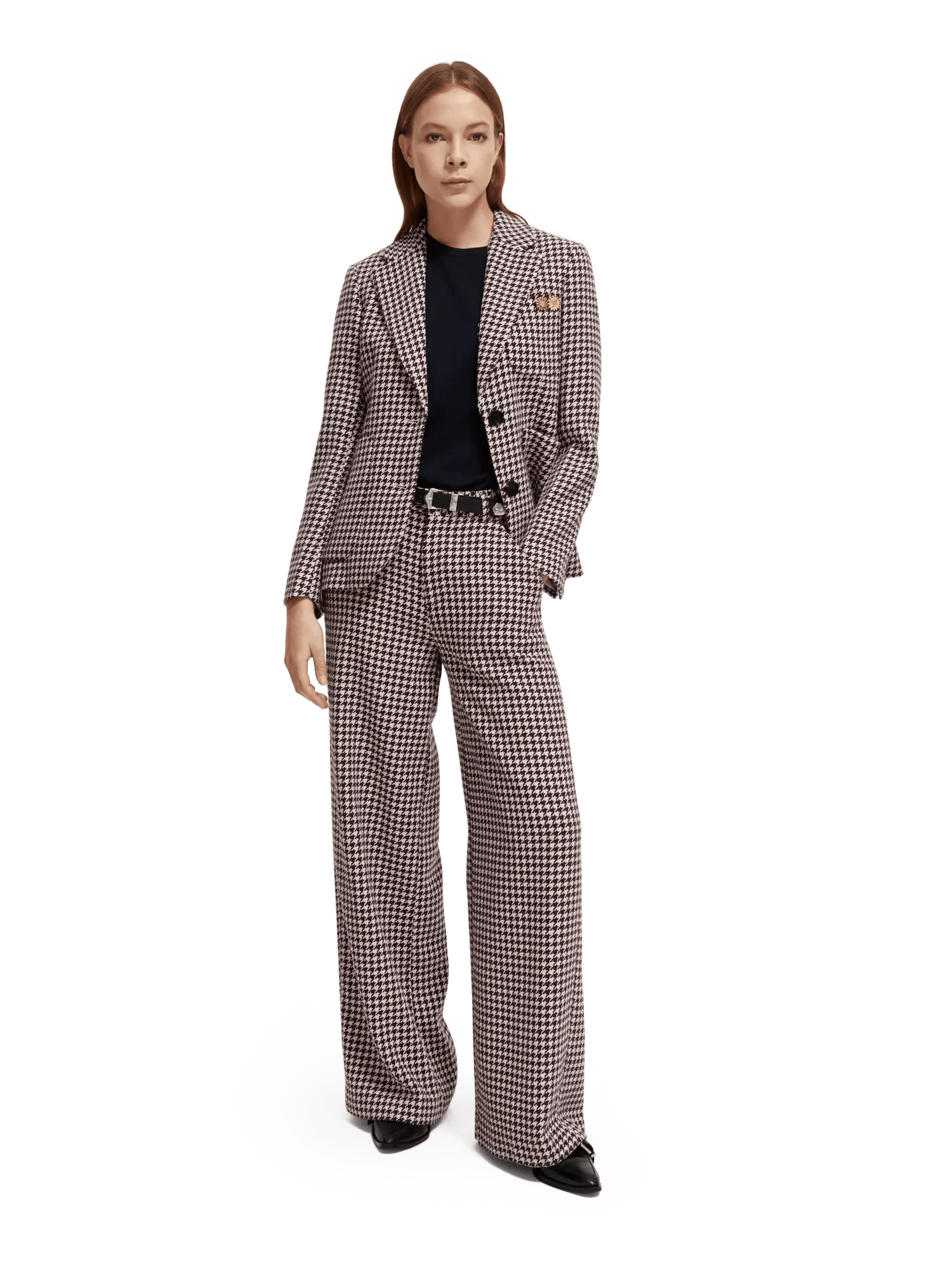 Maison Scotch - Single-Breasted Blazer - Houndstooth Pink Cloud