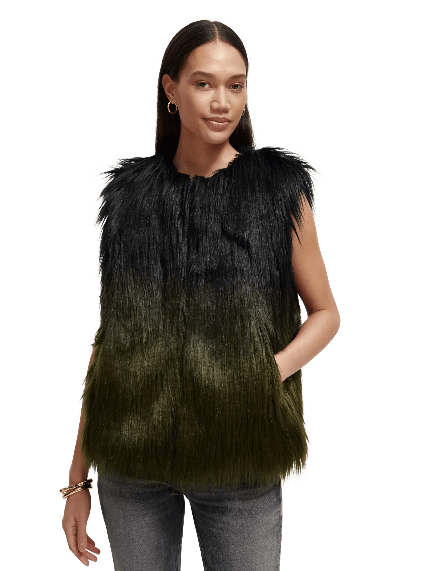 Maison Scotch - Gradient Faux Fur Gilet - Black