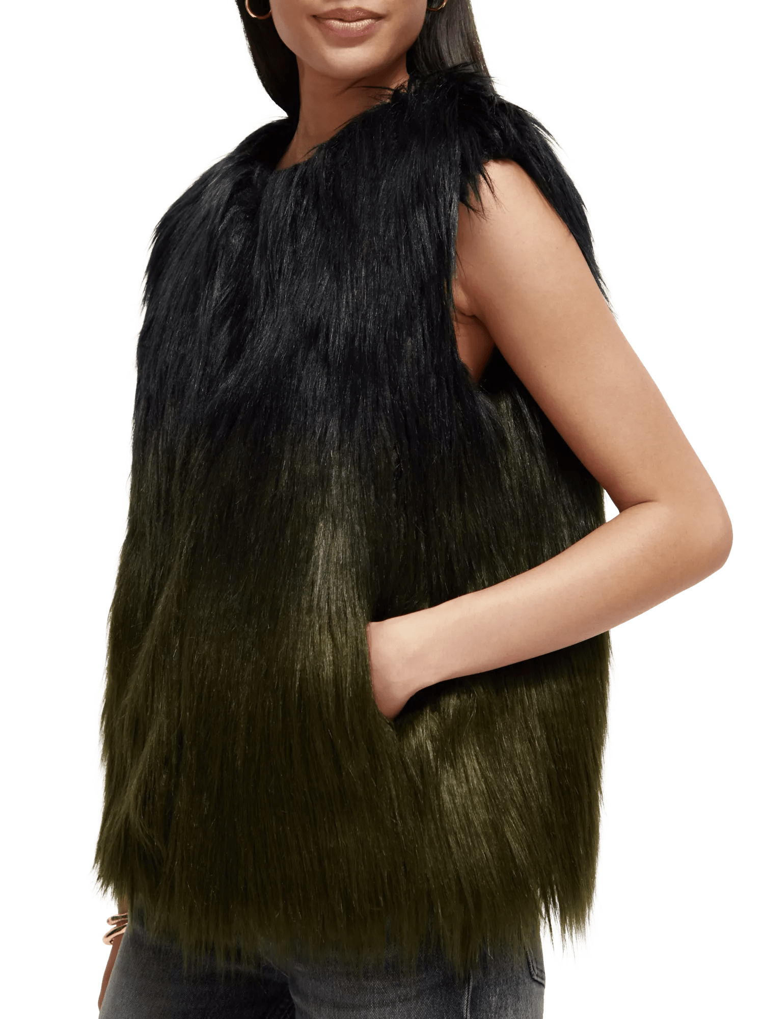 Maison Scotch - Gradient Faux Fur Gilet - Black