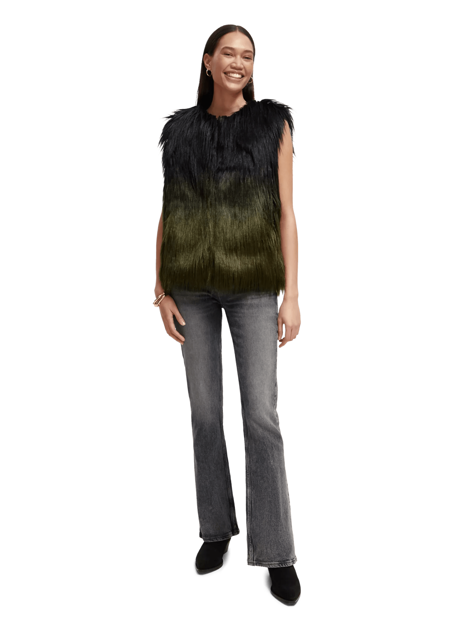 Maison Scotch - Gradient Faux Fur Gilet - Black