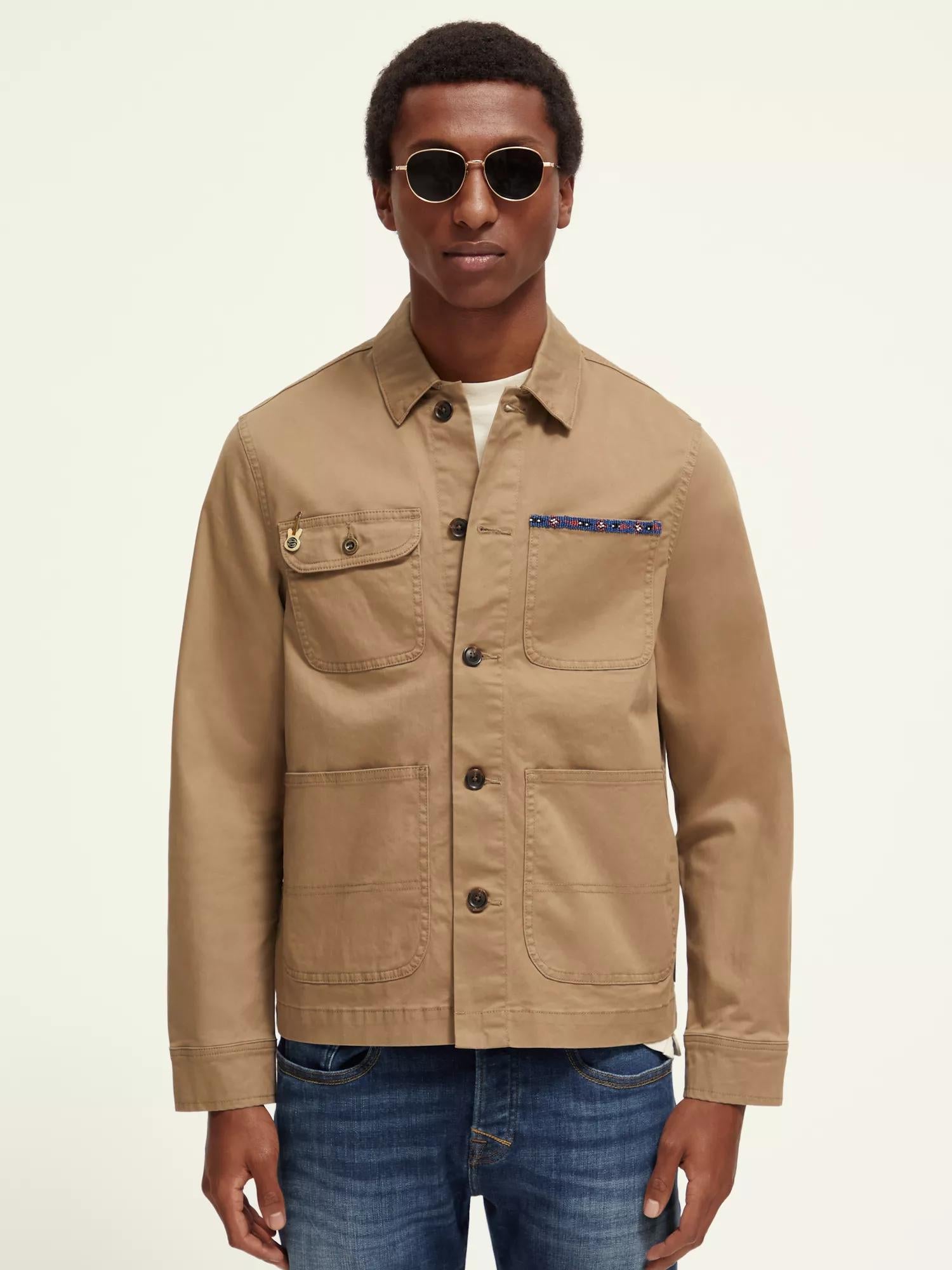 Scotch & Soda - Bead-Trimmed Twill Worker Jacket - Taupe