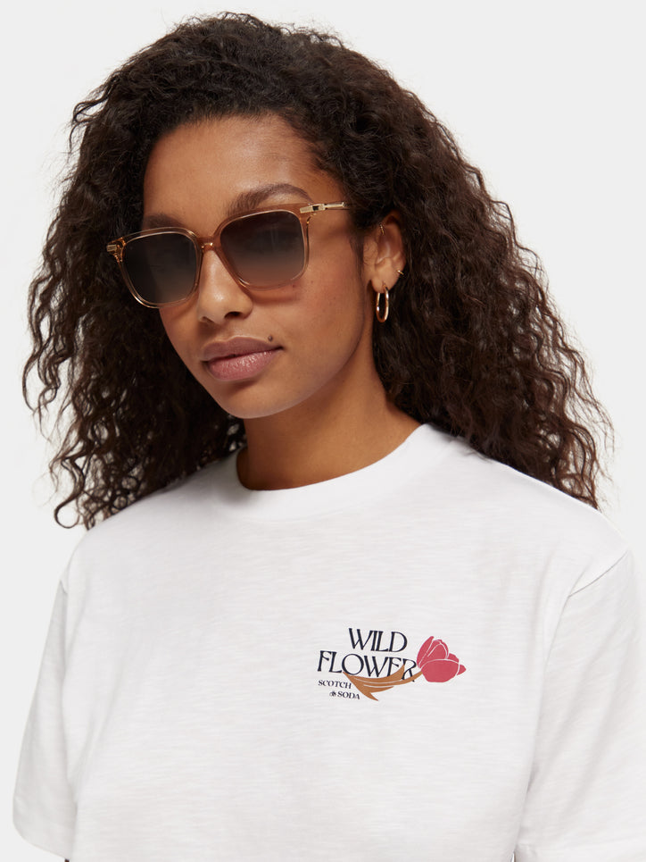 Maison Scotch - Loose Fit Wildflower Artwork Tee - White