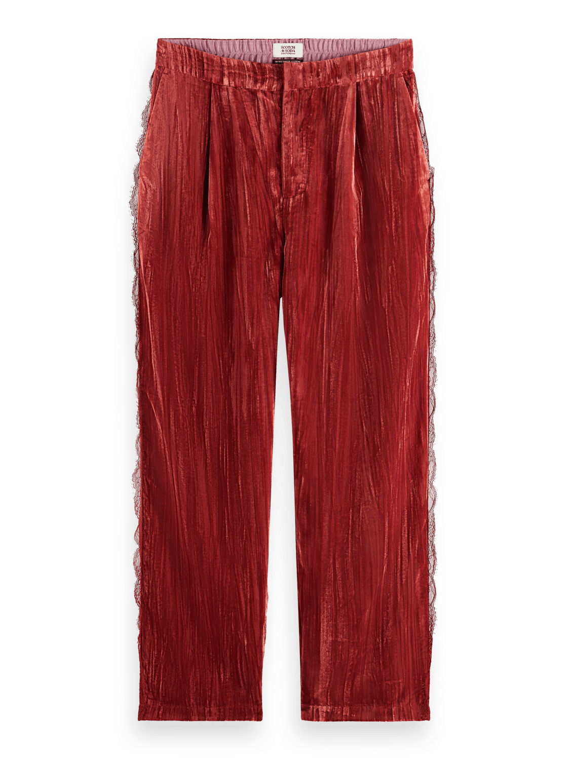 Maison Scotch - Lace Trimmed Velvet Pant - Rust