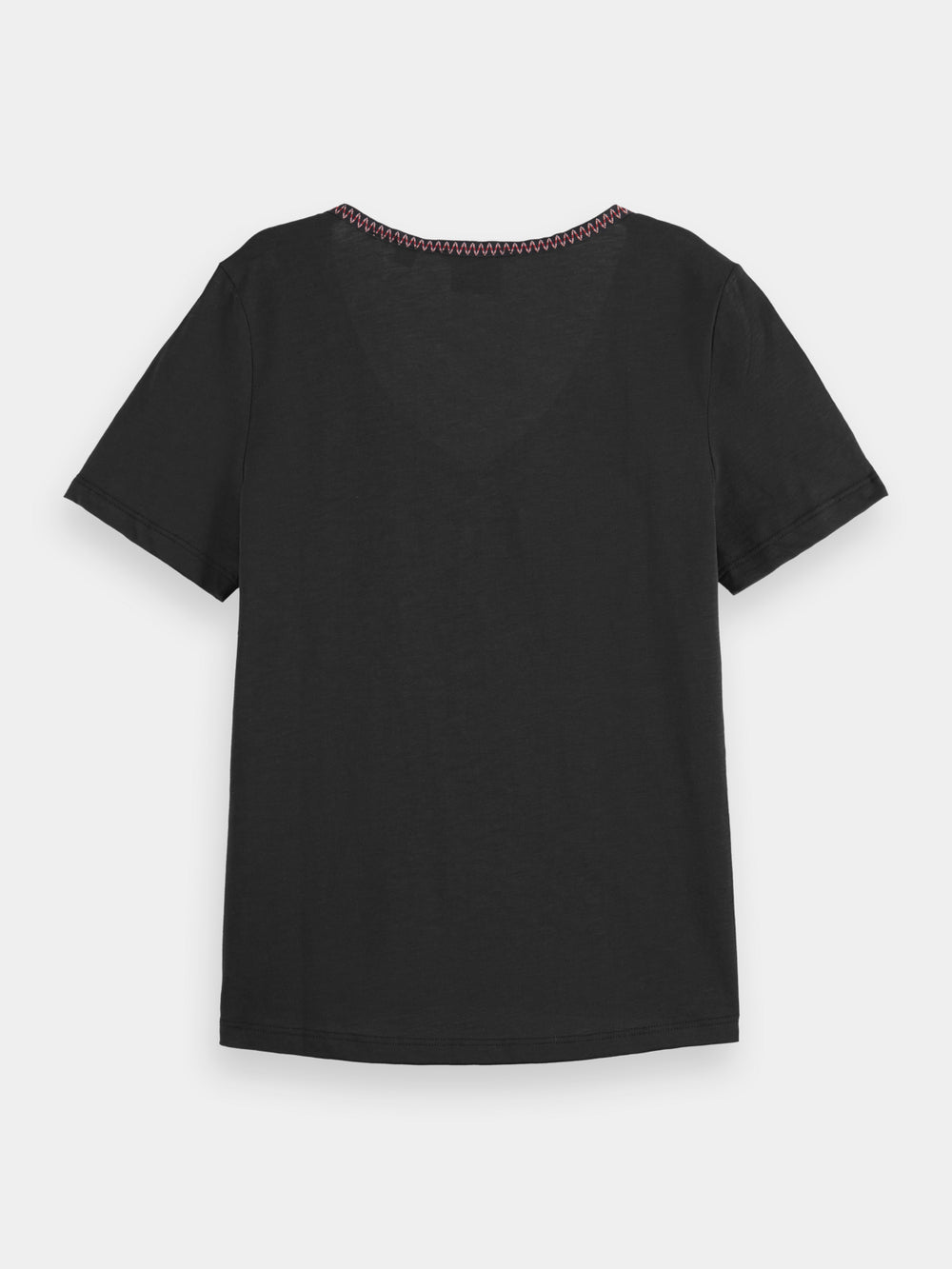 Maison Scotch - Woven Trim V-Neck Tee - Evening Black