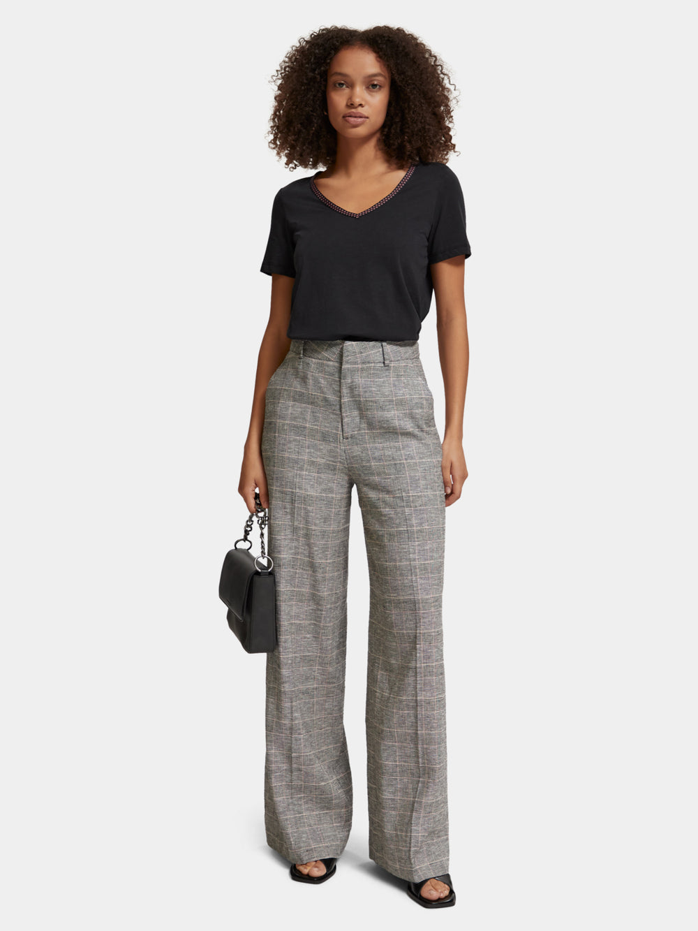 Maison Scotch - Woven Trim V-Neck Tee - Evening Black