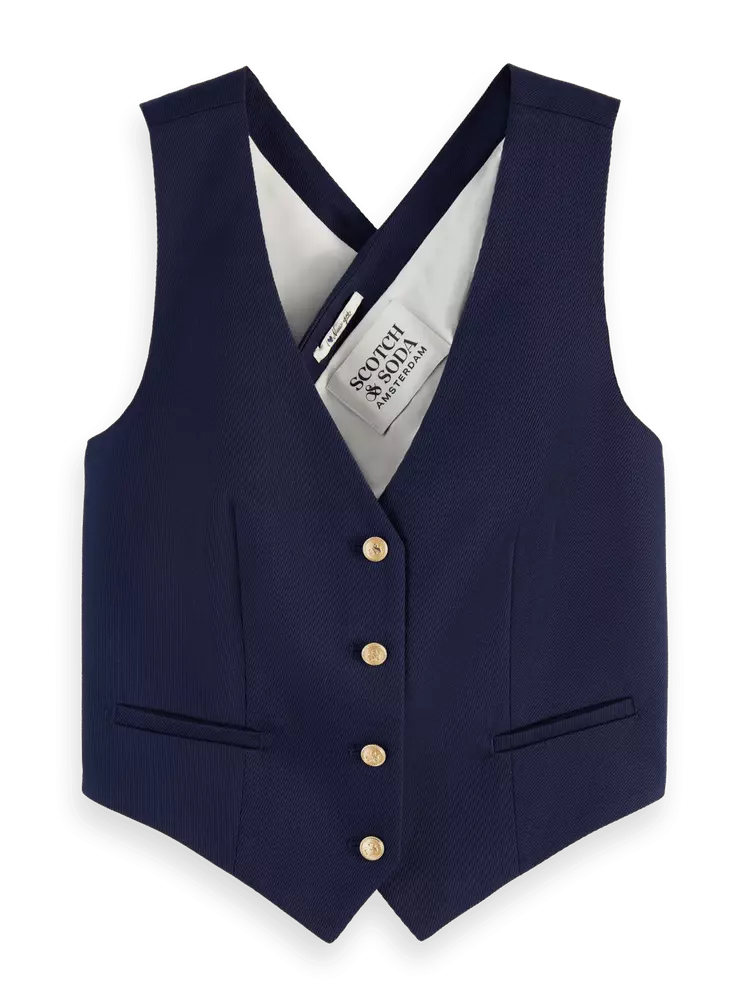 Maison Scotch - Cross Back Gabardine Twill Waistcoat - Navy