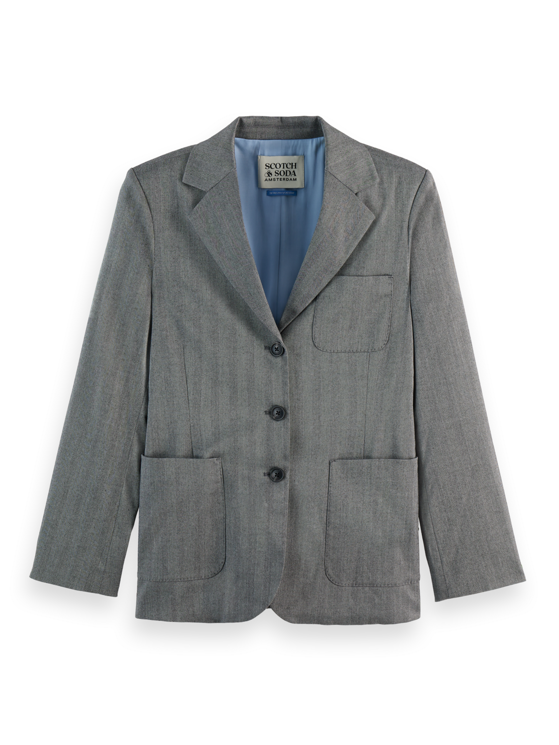 Maison Scotch - Herringbone School Blazer - Mid Grey Melange Pinstripe