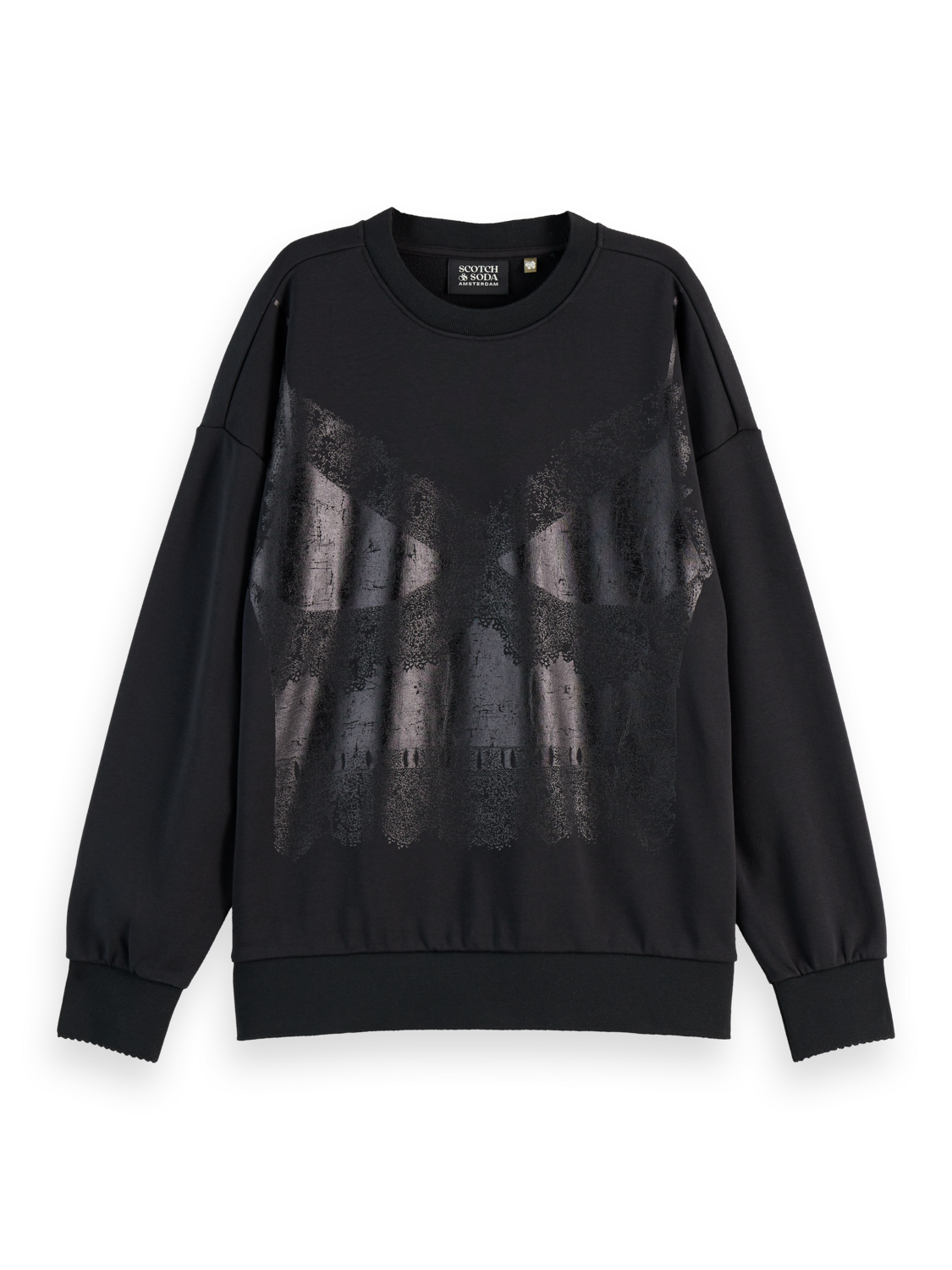 Maison Scotch - Foil Print Oversized Sweatshirt - Black