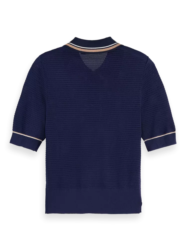 Maison Scotch - Pointelle Collared Knitted Polo - Navy