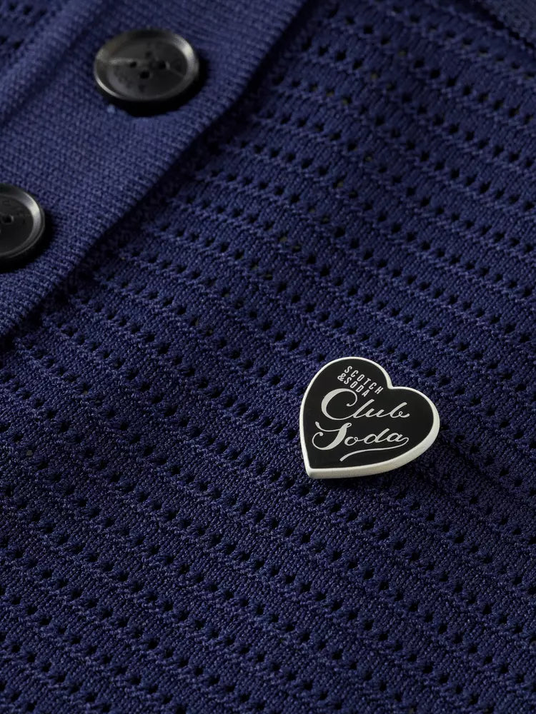 Maison Scotch - Pointelle Collared Knitted Polo - Navy