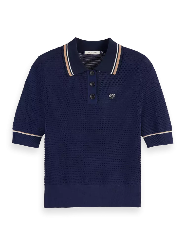 Maison Scotch - Pointelle Collared Knitted Polo - Navy