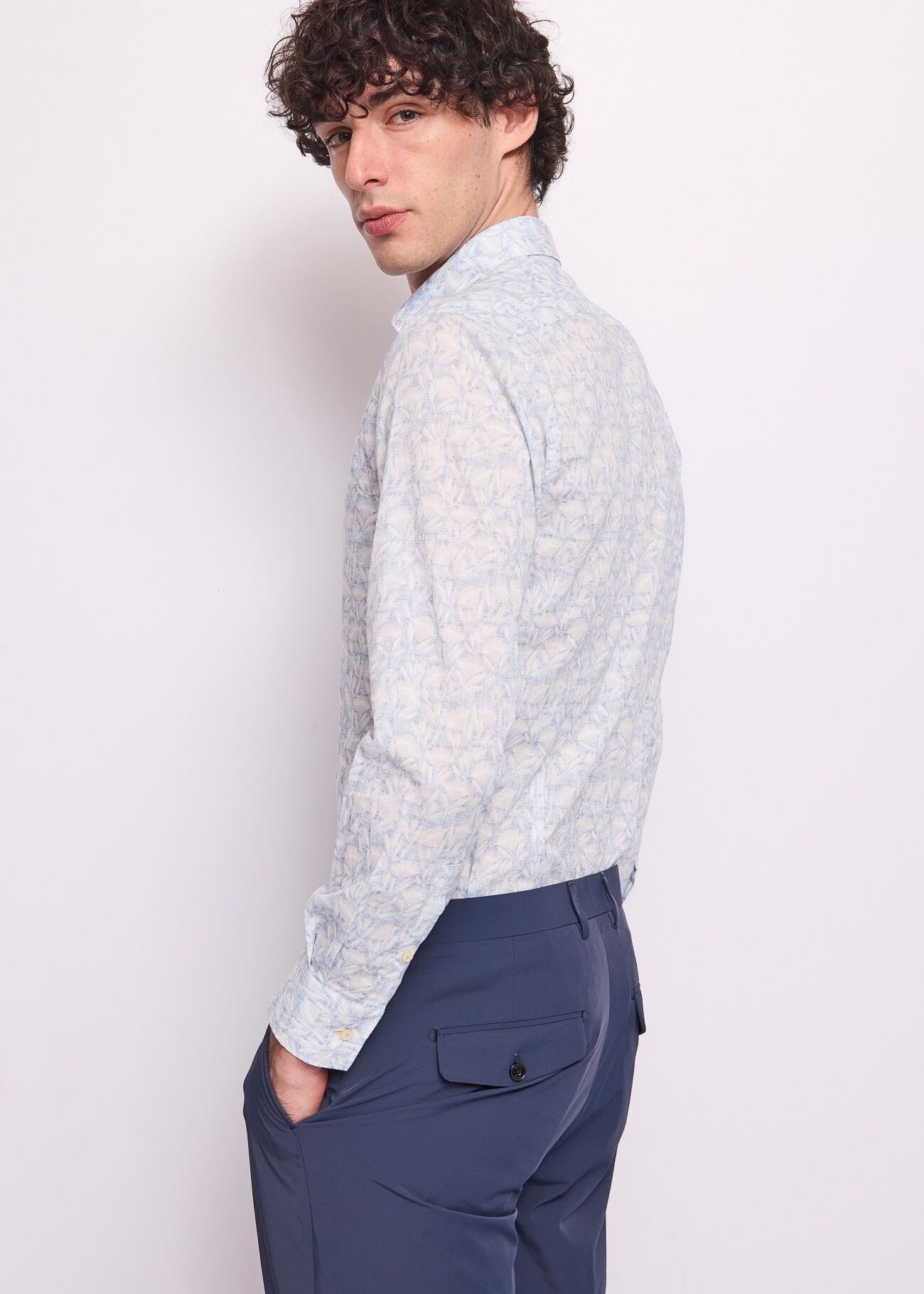 Gaudi - Italiano LS Shirt - White/Light Blue Flower