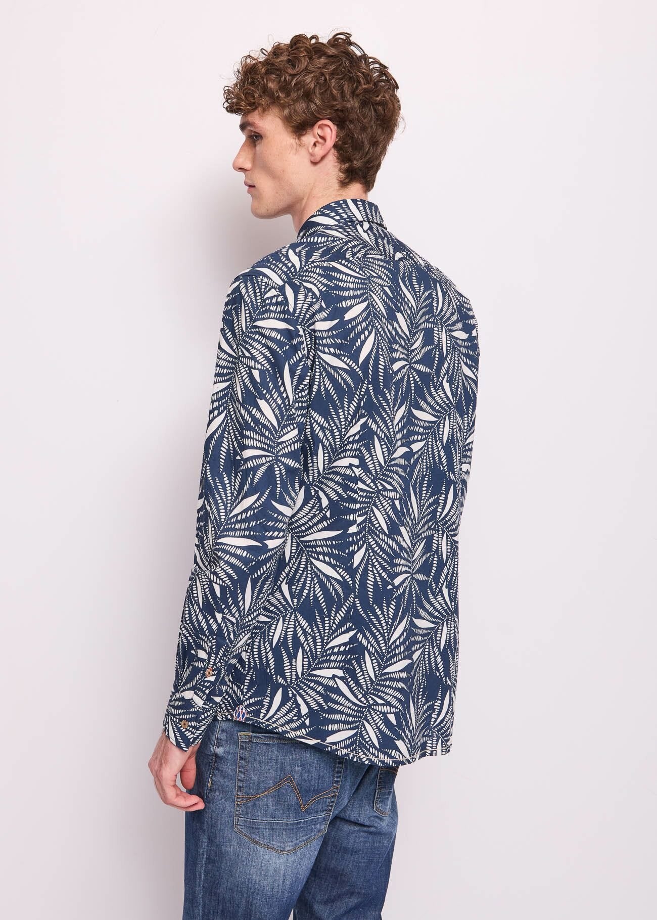 Gaudi - Italiano LS Shirt - White/Navy Palm