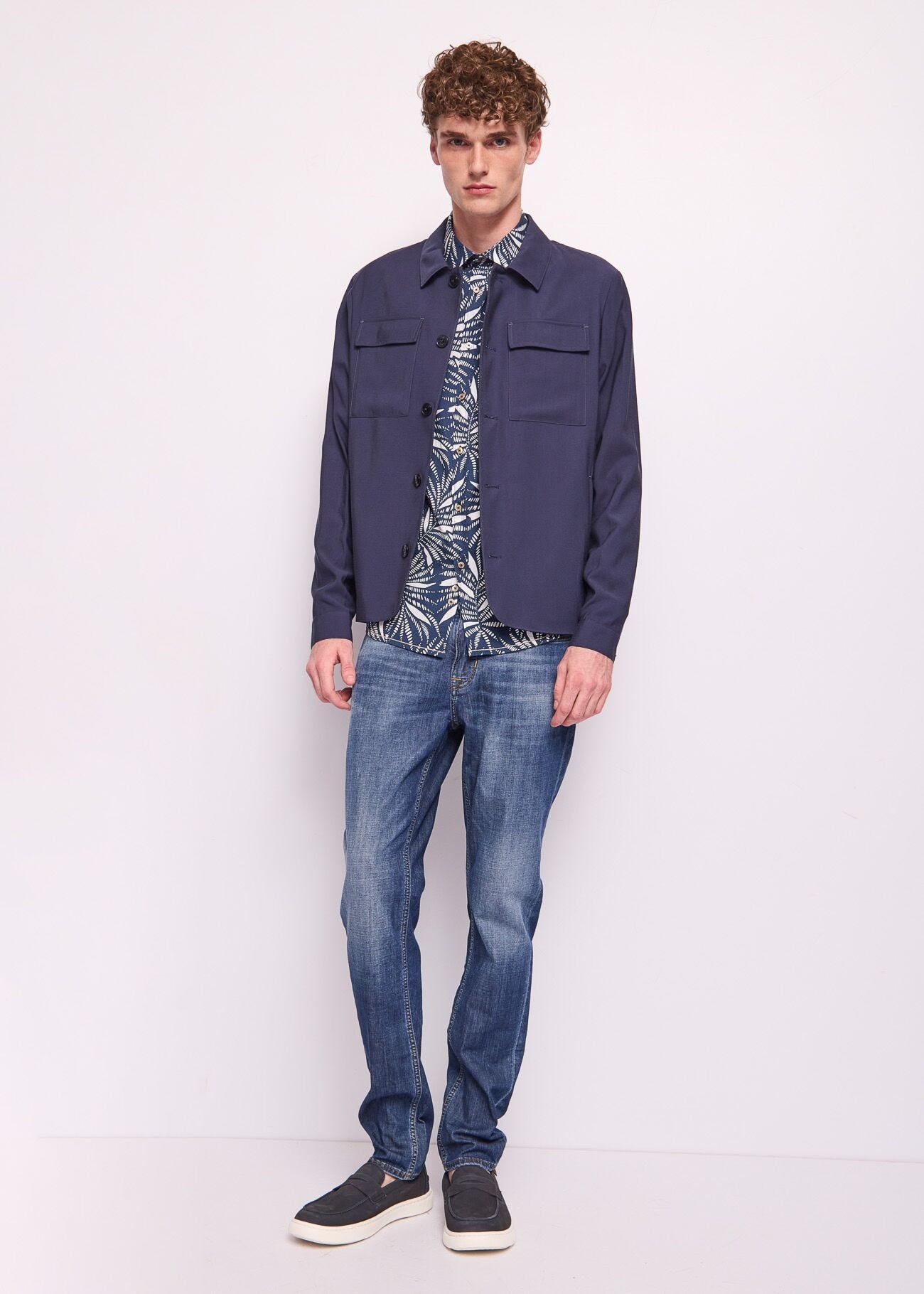 Gaudi - Italiano LS Shirt - White/Navy Palm