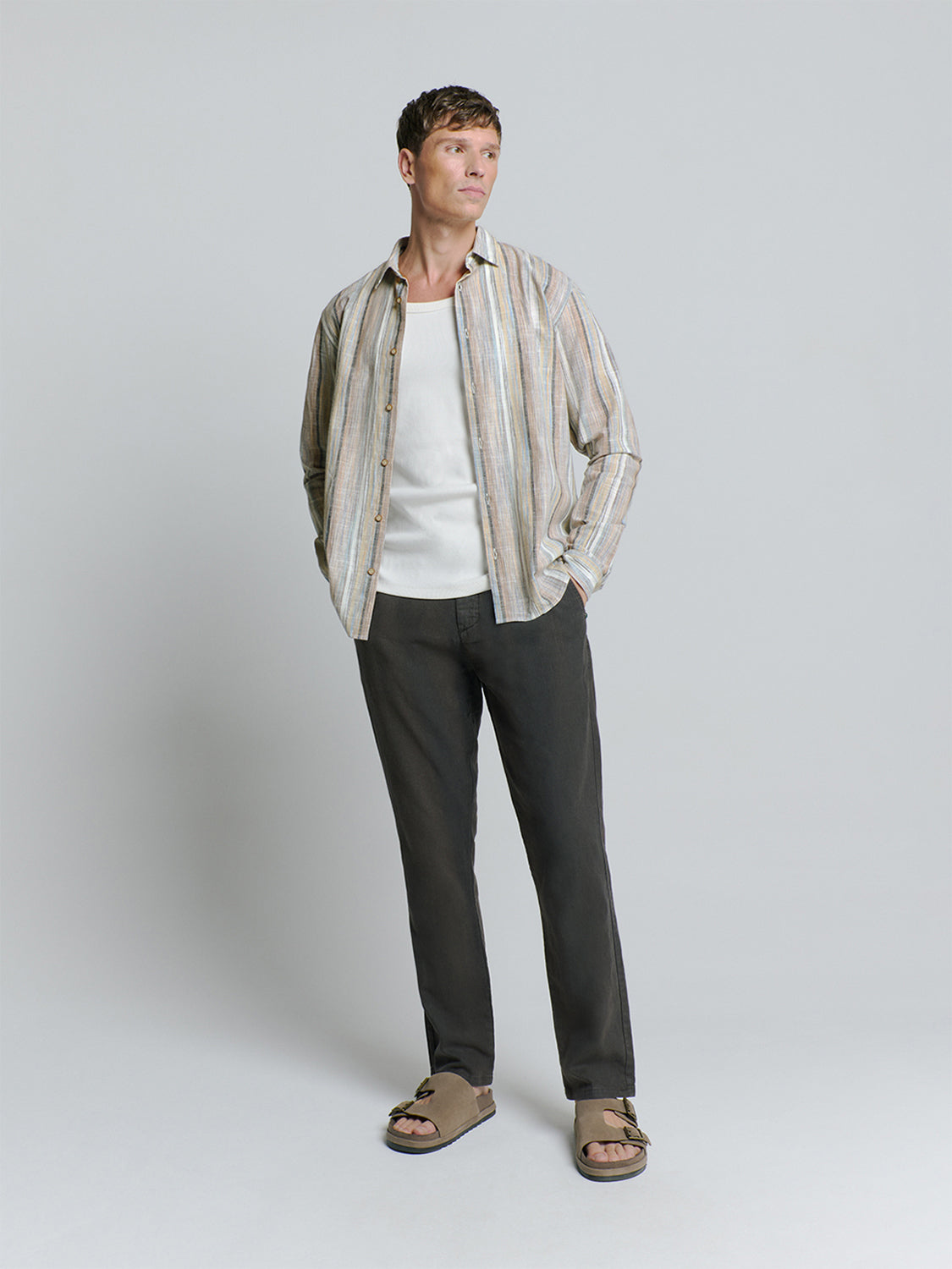 No Excess - Slub Multi Coloured Stripes Shirt - Blue