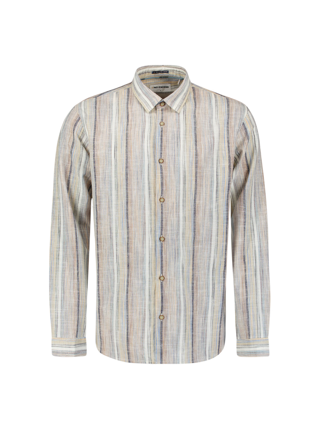 No Excess - Slub Multi Coloured Stripes Shirt - Blue