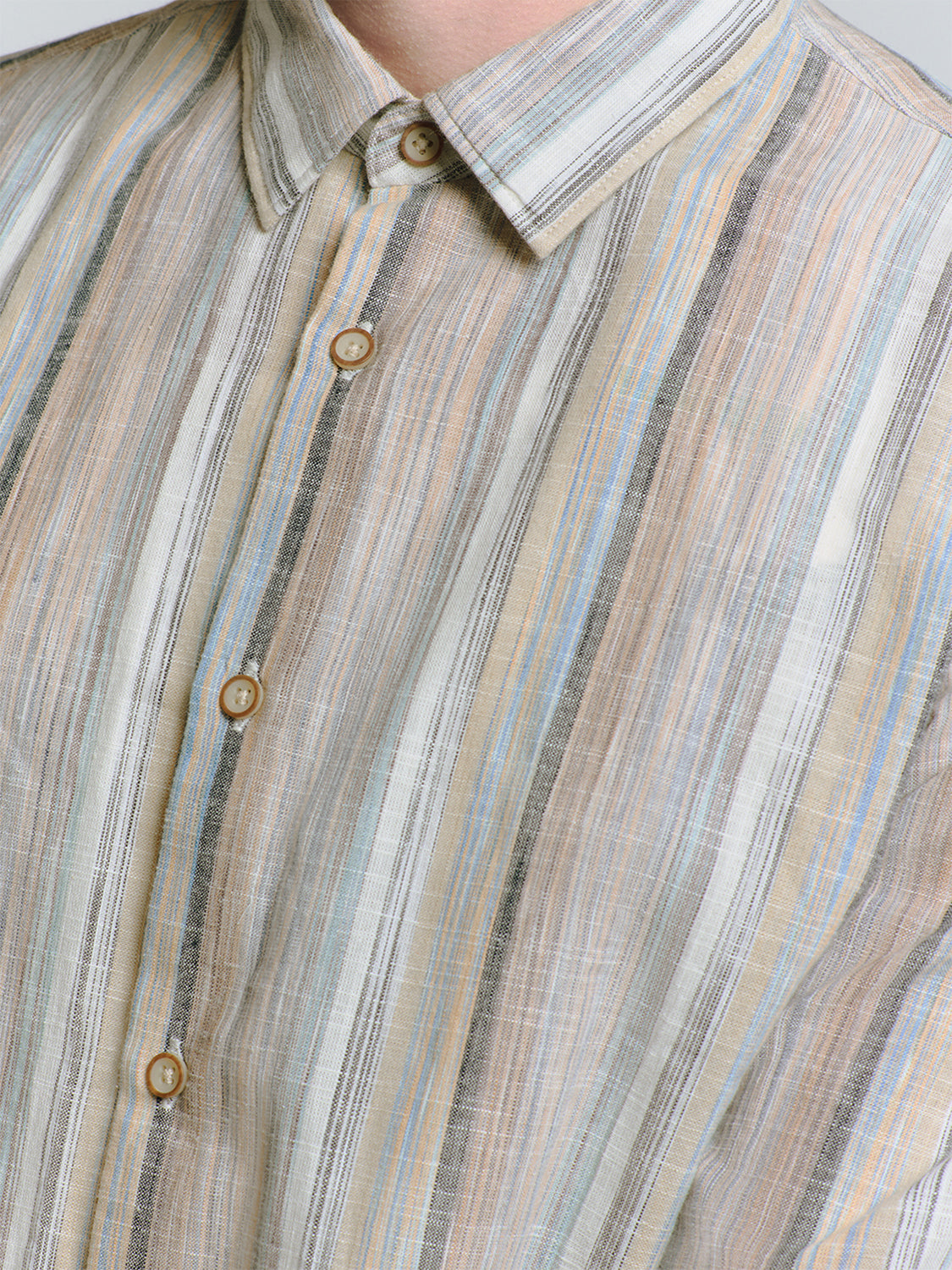 No Excess - Slub Multi Coloured Stripes Shirt - Blue