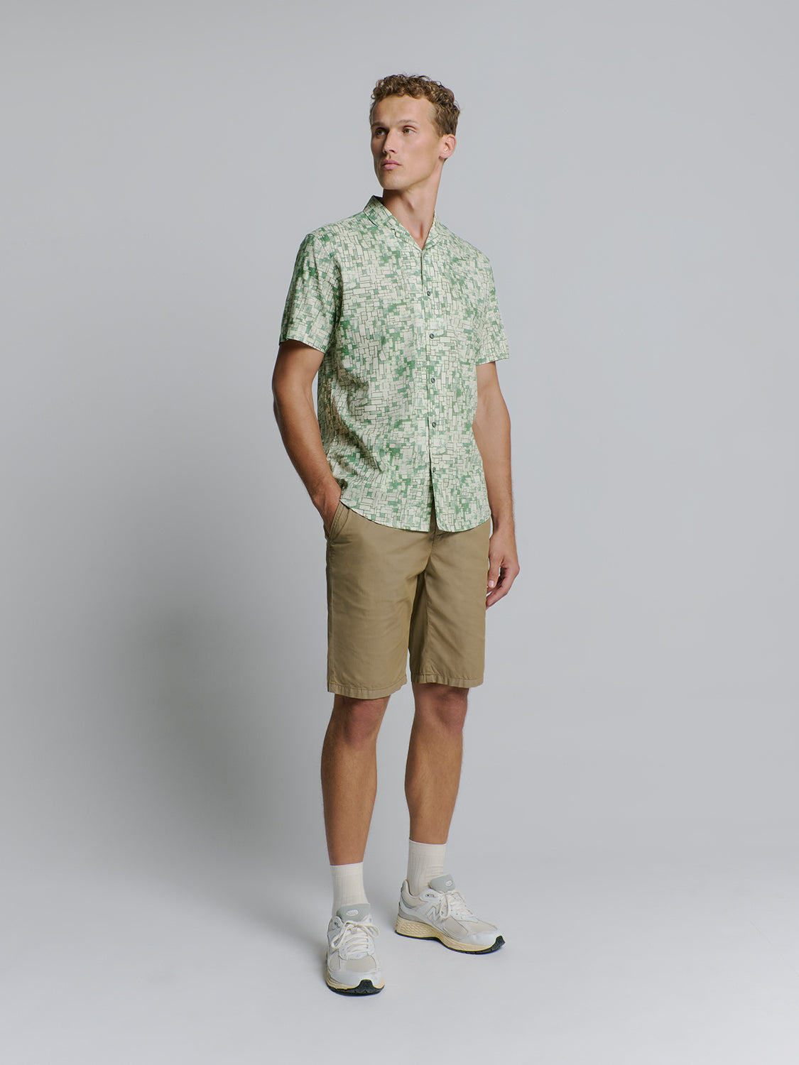 No Excess - Revers Collar Print SS Shirt - Green