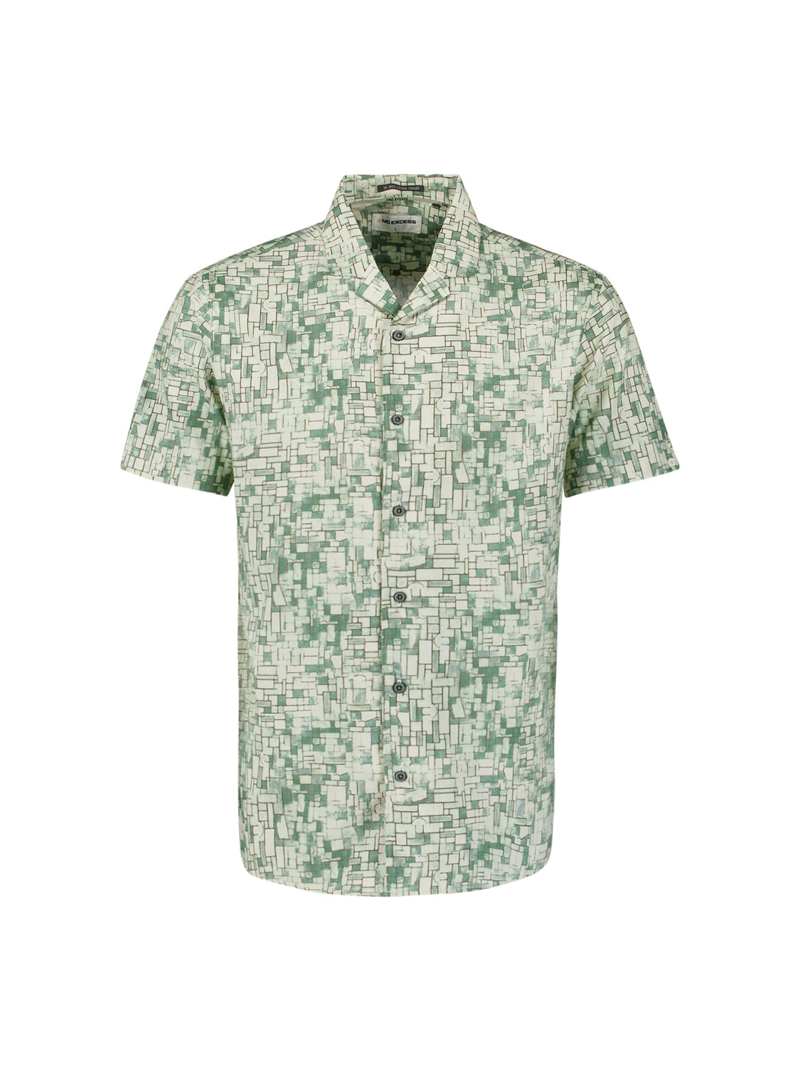 No Excess - Revers Collar Print SS Shirt - Green