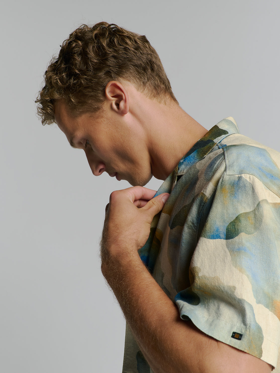 No Excess - Revers Collar Print SS Shirt - Blue