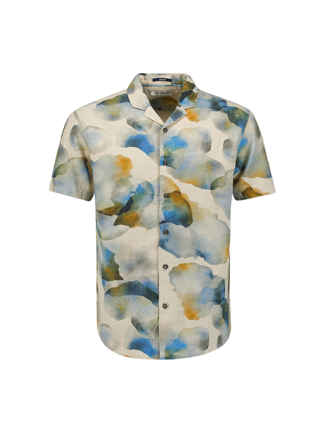 No Excess - Revers Collar Print SS Shirt - Blue