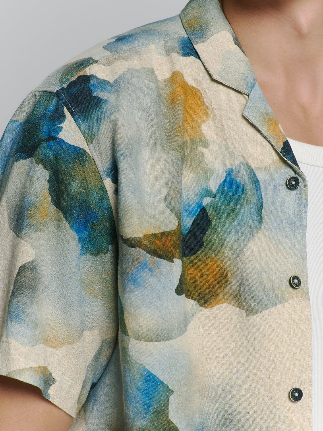 No Excess - Revers Collar Print SS Shirt - Blue