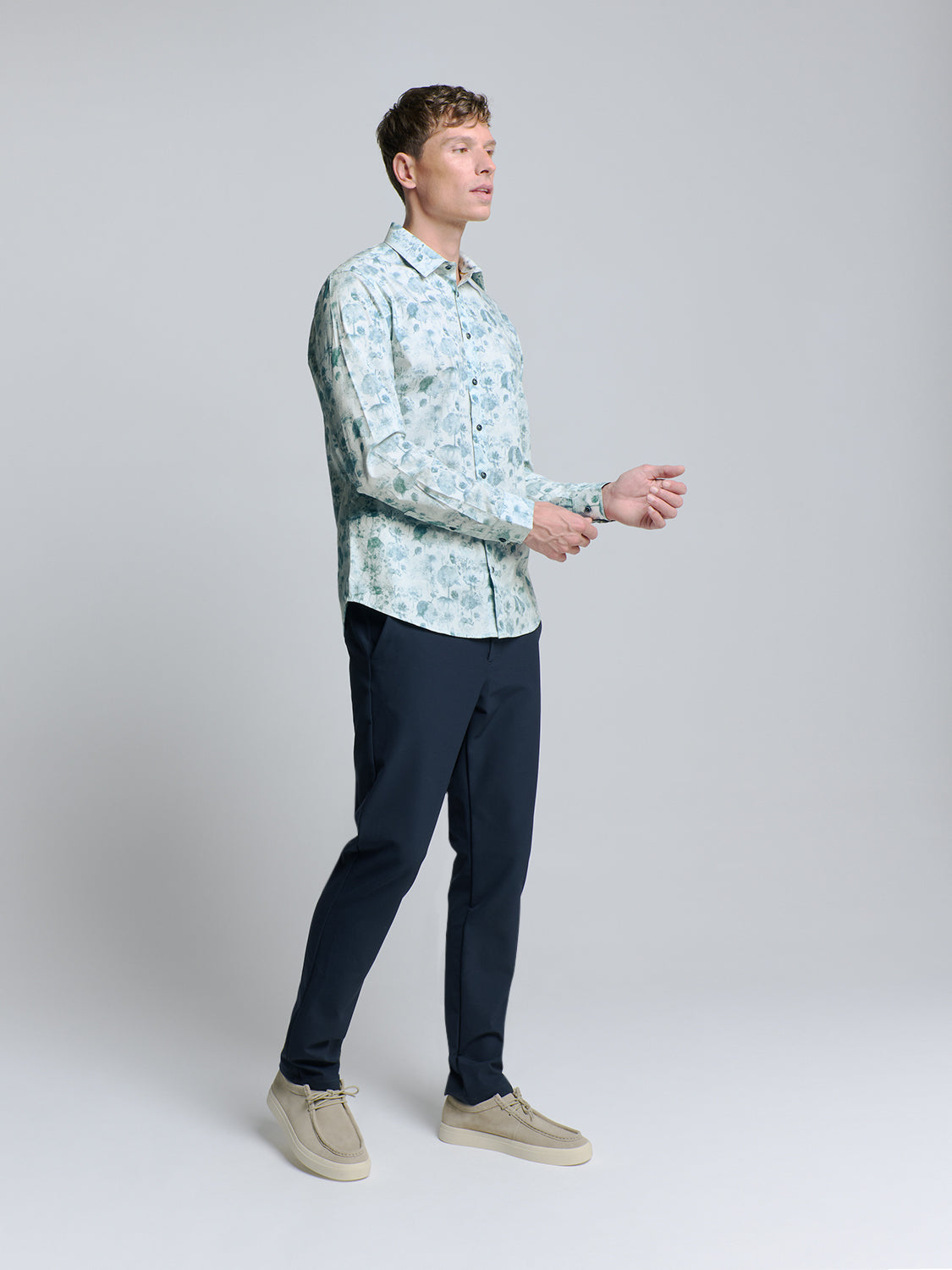 No Excess - Allover Printed Stretch Shirt - Chalk