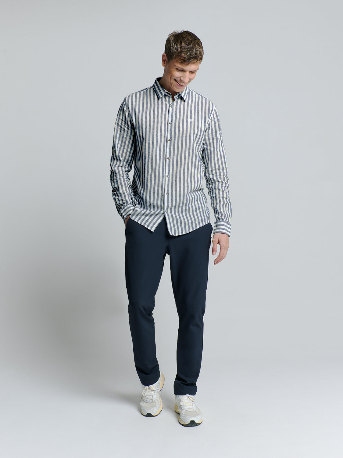 No Excess - Vertical Big Stripes Shirt - Indigo Blue