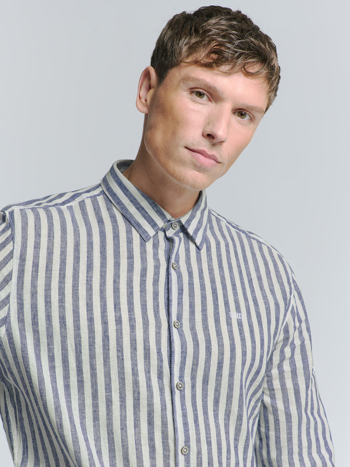 No Excess - Vertical Big Stripes Shirt - Indigo Blue