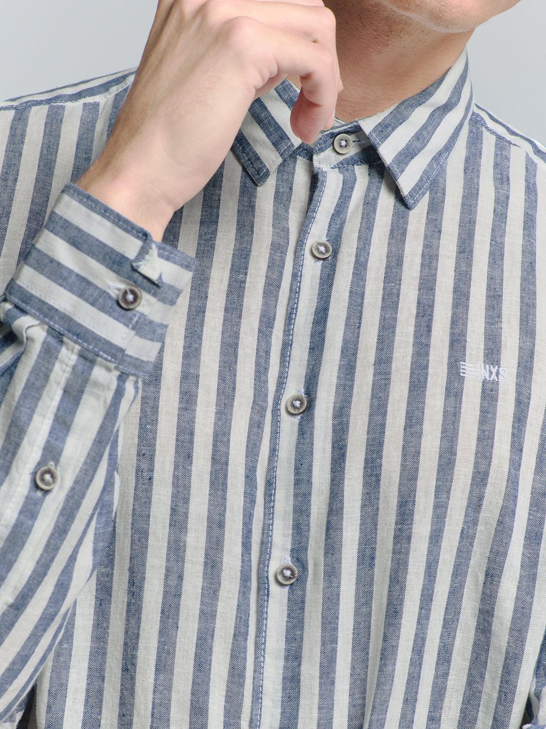 No Excess - Vertical Big Stripes Shirt - Indigo Blue