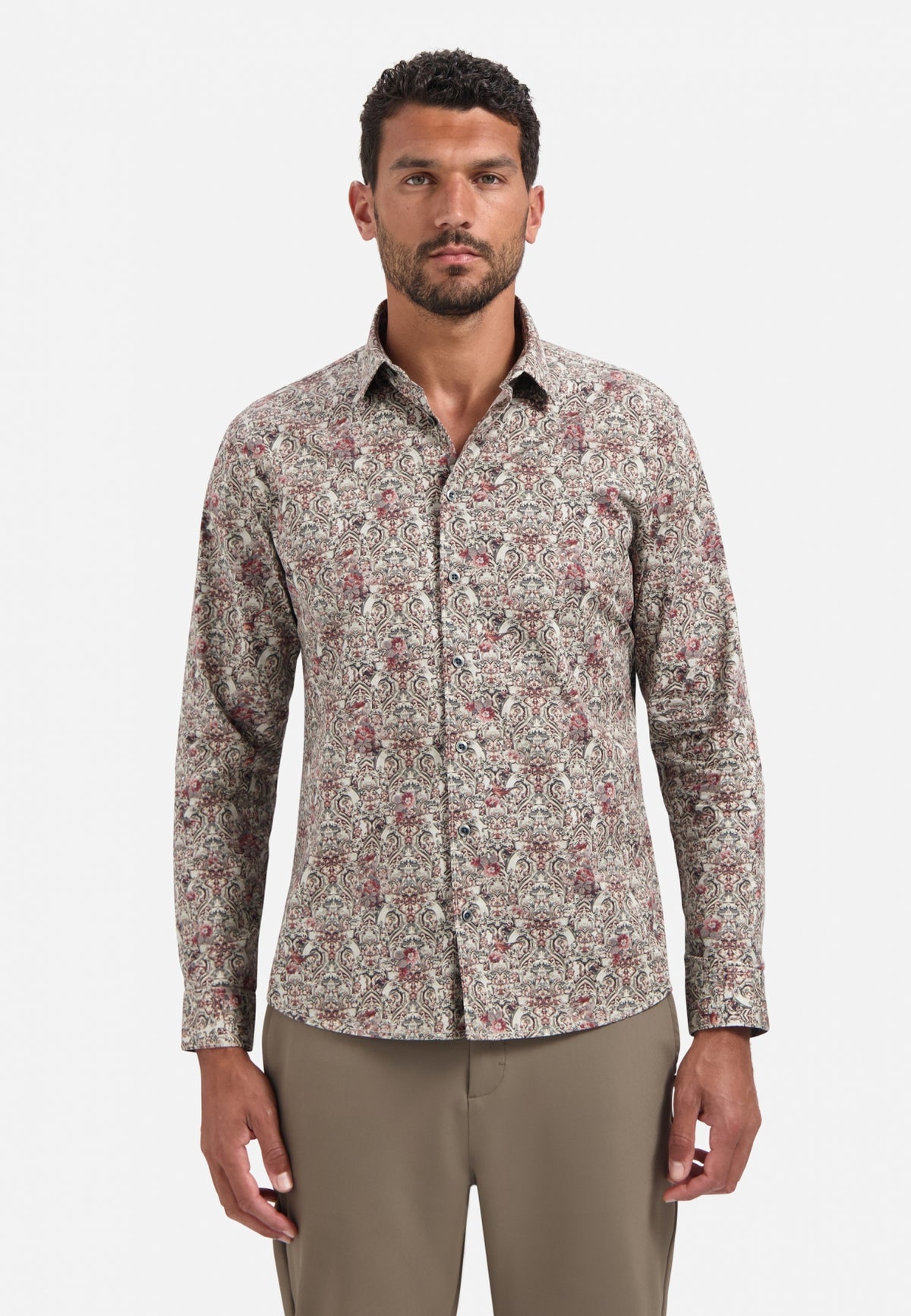 No Excess - Damask Floral LS Shirt - Dark Grey