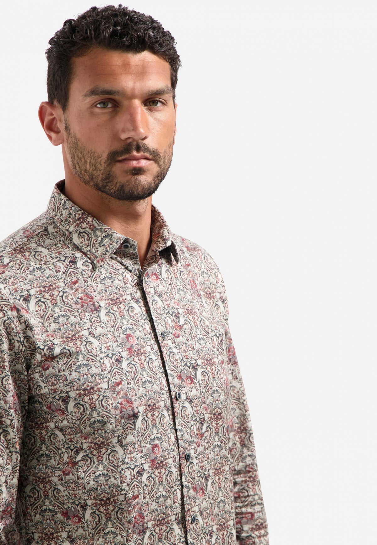 No Excess - Damask Floral LS Shirt - Dark Grey