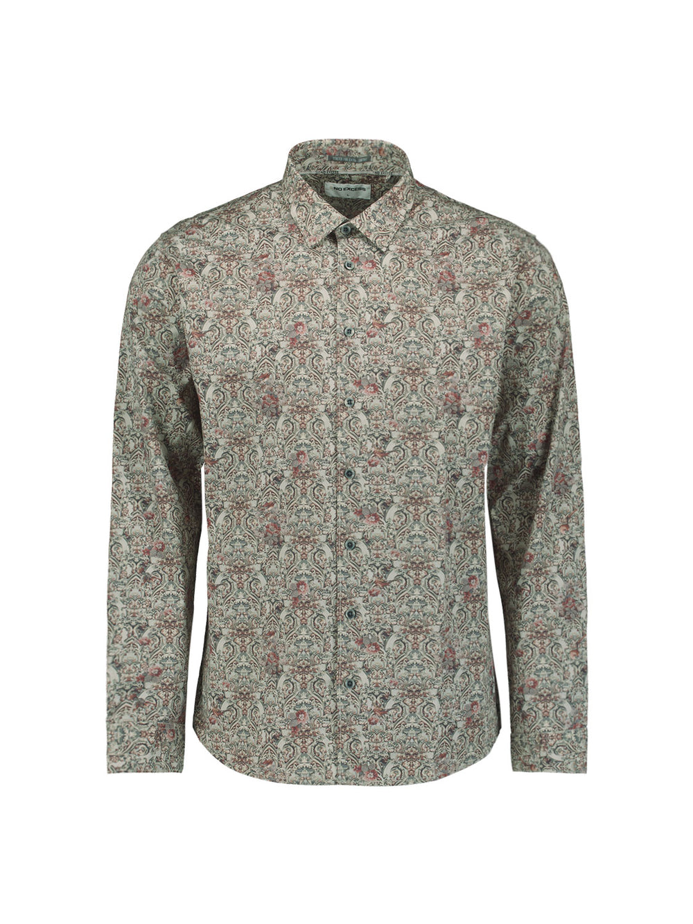 No Excess - Damask Floral LS Shirt - Dark Grey