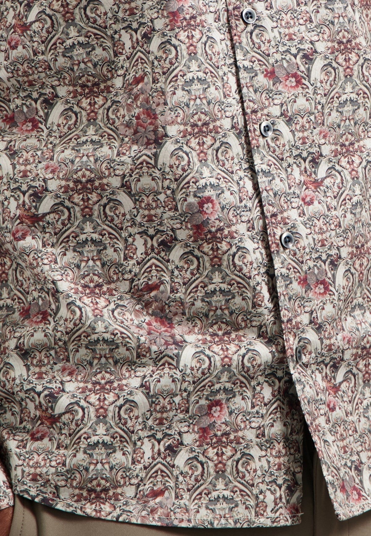 No Excess - Damask Floral LS Shirt - Dark Grey