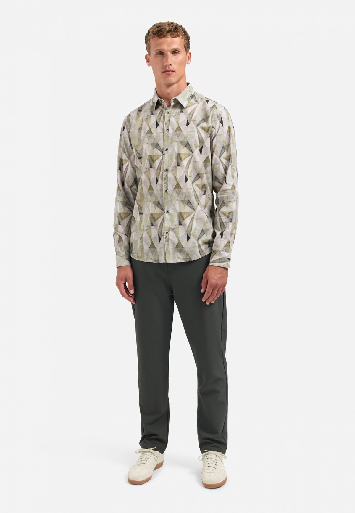 No Excess - Prism Print Cord LS Shirt - Light Moss