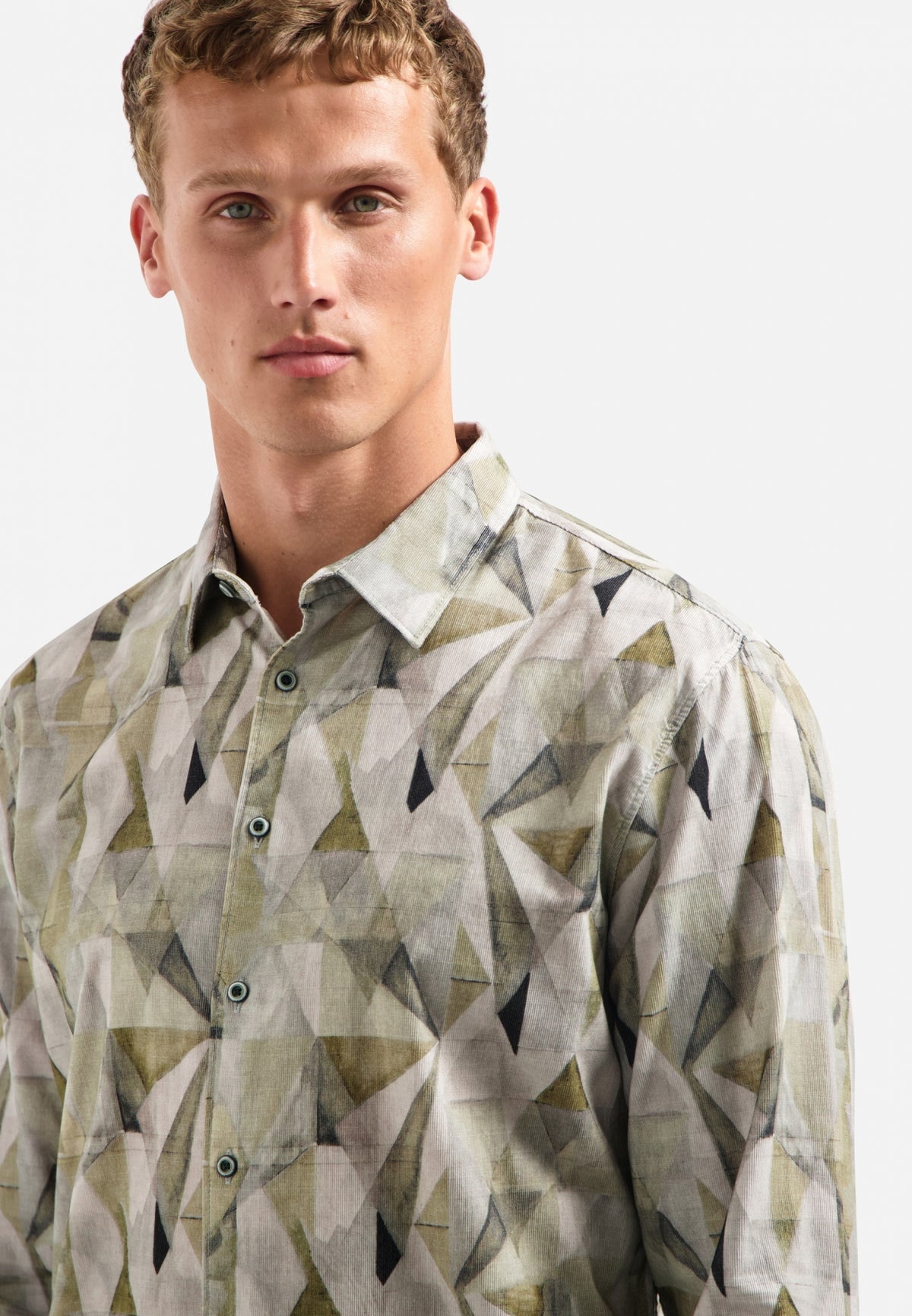 No Excess - Prism Print Cord LS Shirt - Light Moss