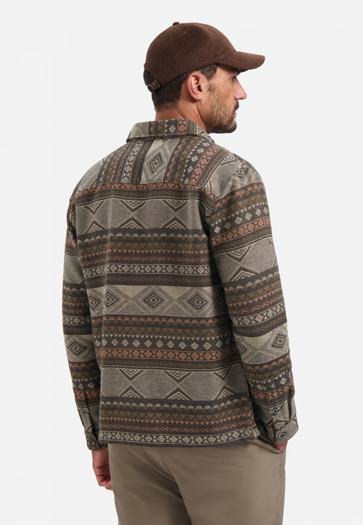 No Excess - Jacquard Pattern Overshirt - Taupe